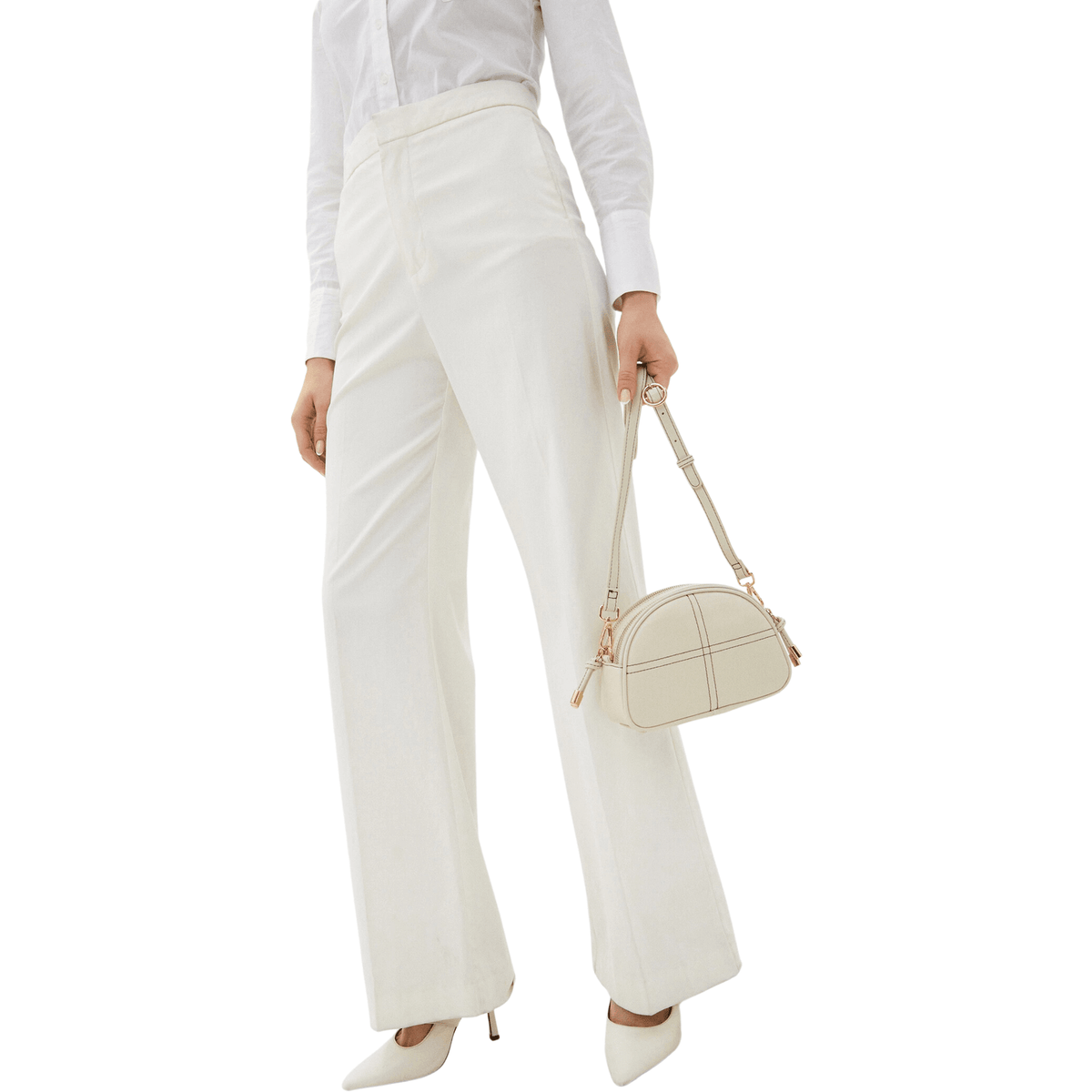 Women's Stitch Half Moon Crossbody Bag Cream AUS OUTLET