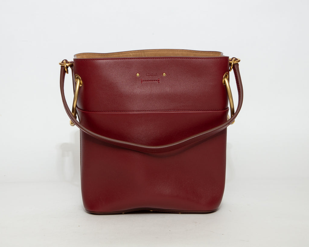 CHLOÉ Premium Leather Bucket Bag - Burgundy