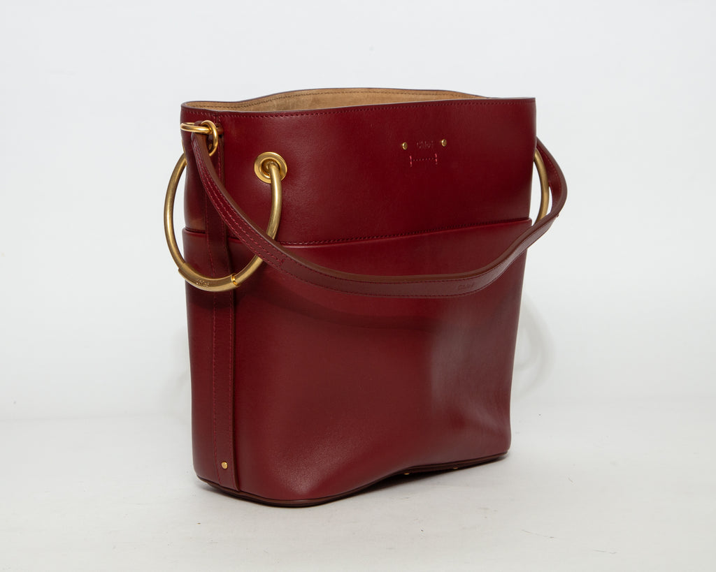 CHLOÉ Premium Leather Bucket Bag - Burgundy
