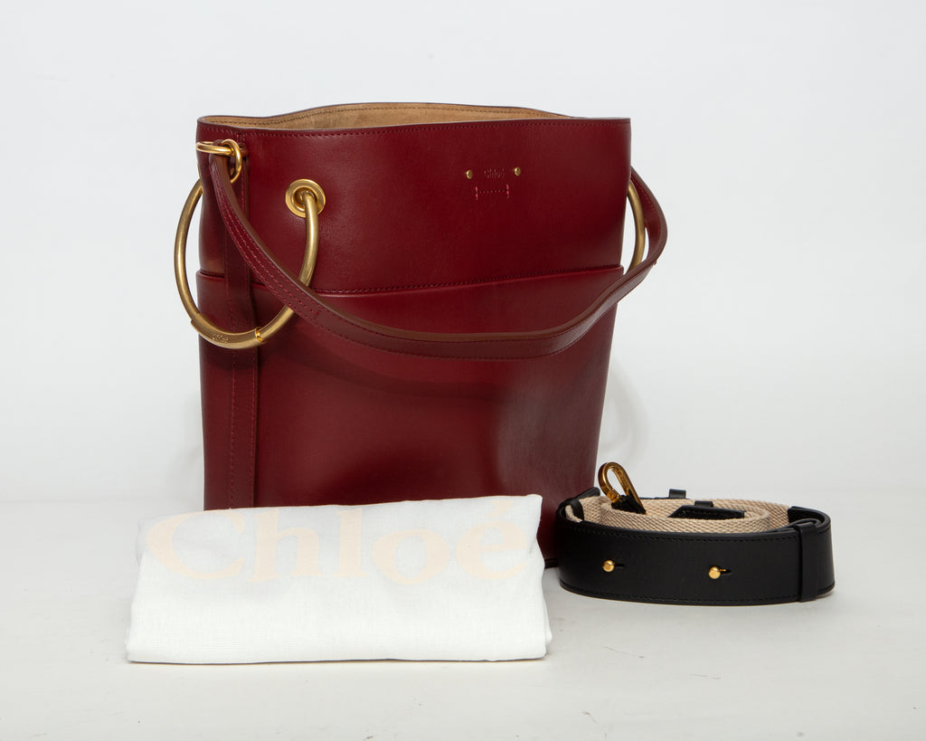 CHLOÉ Premium Leather Bucket Bag - Burgundy