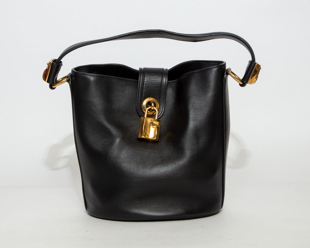 ROBERTO CAVALLI Leather Bucket Bag with Padlock - Black