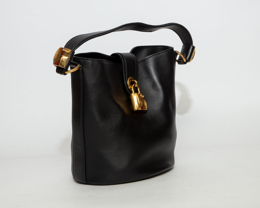 ROBERTO CAVALLI Leather Bucket Bag with Padlock - Black