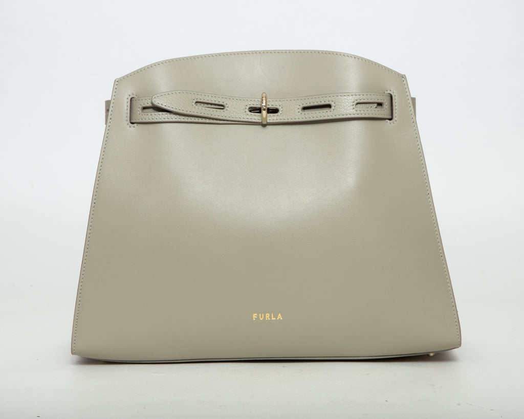 FURLA Paneled Pebbled Leather Shoulder Bag - Off-White