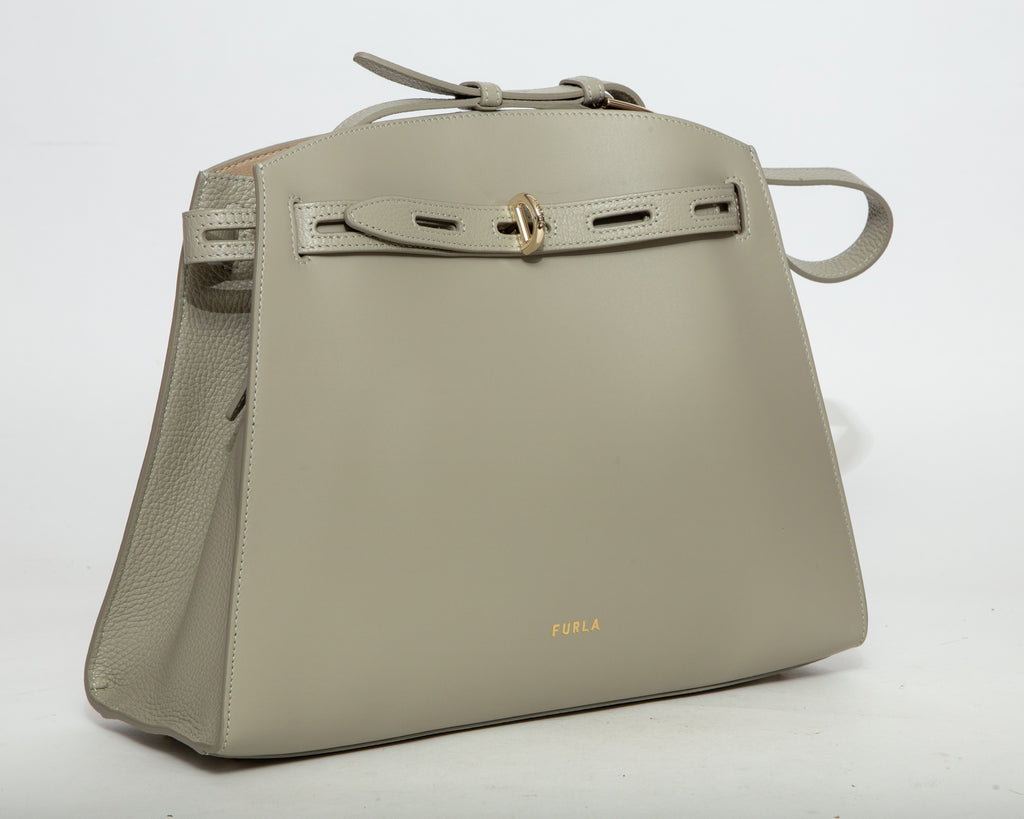 FURLA Paneled Pebbled Leather Shoulder Bag - Off-White