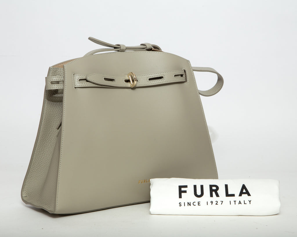 FURLA Paneled Pebbled Leather Shoulder Bag - Off-White