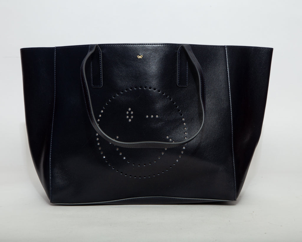 ANYA HINDMARCH Perforated Leather Tote - Dark Blue