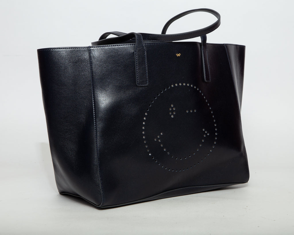 ANYA HINDMARCH Perforated Leather Tote - Dark Blue