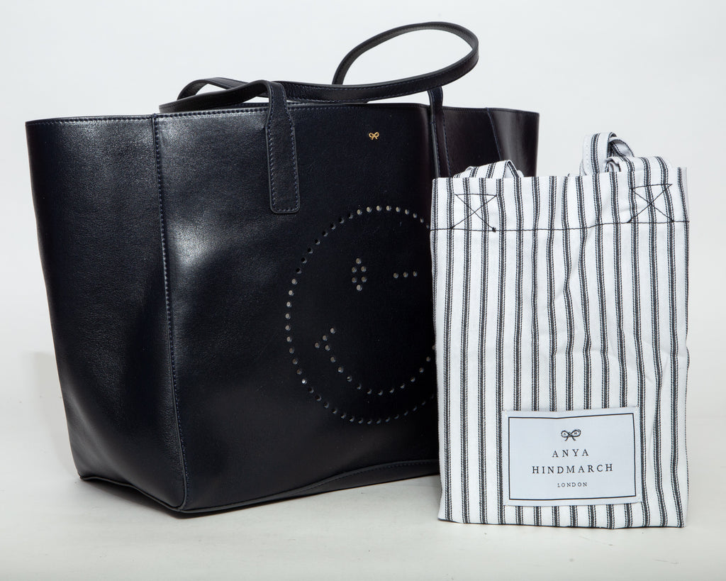 ANYA HINDMARCH Perforated Leather Tote - Dark Blue