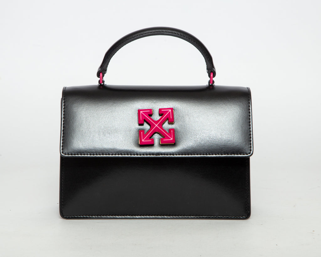 OFF-WHITE™ Leather Top Handle Flap Bag - Black