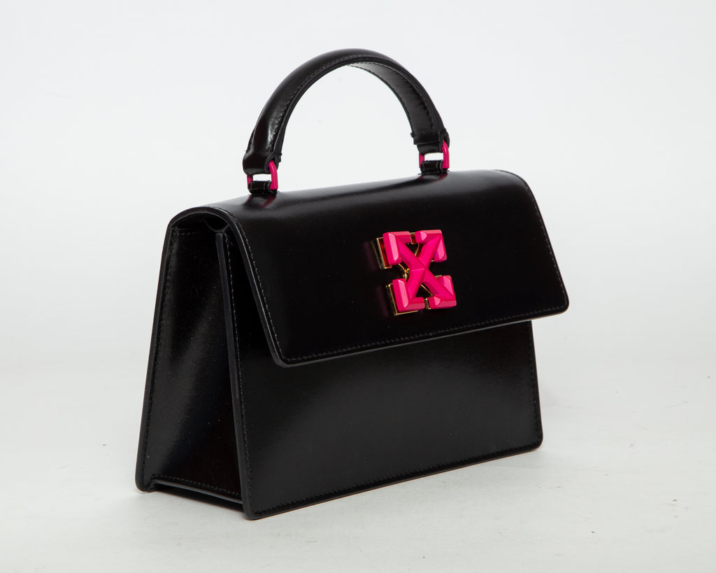 OFF-WHITE™ Leather Top Handle Flap Bag - Black