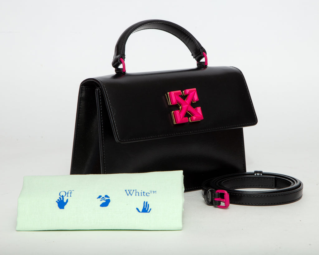 OFF-WHITE™ Leather Top Handle Flap Bag - Black