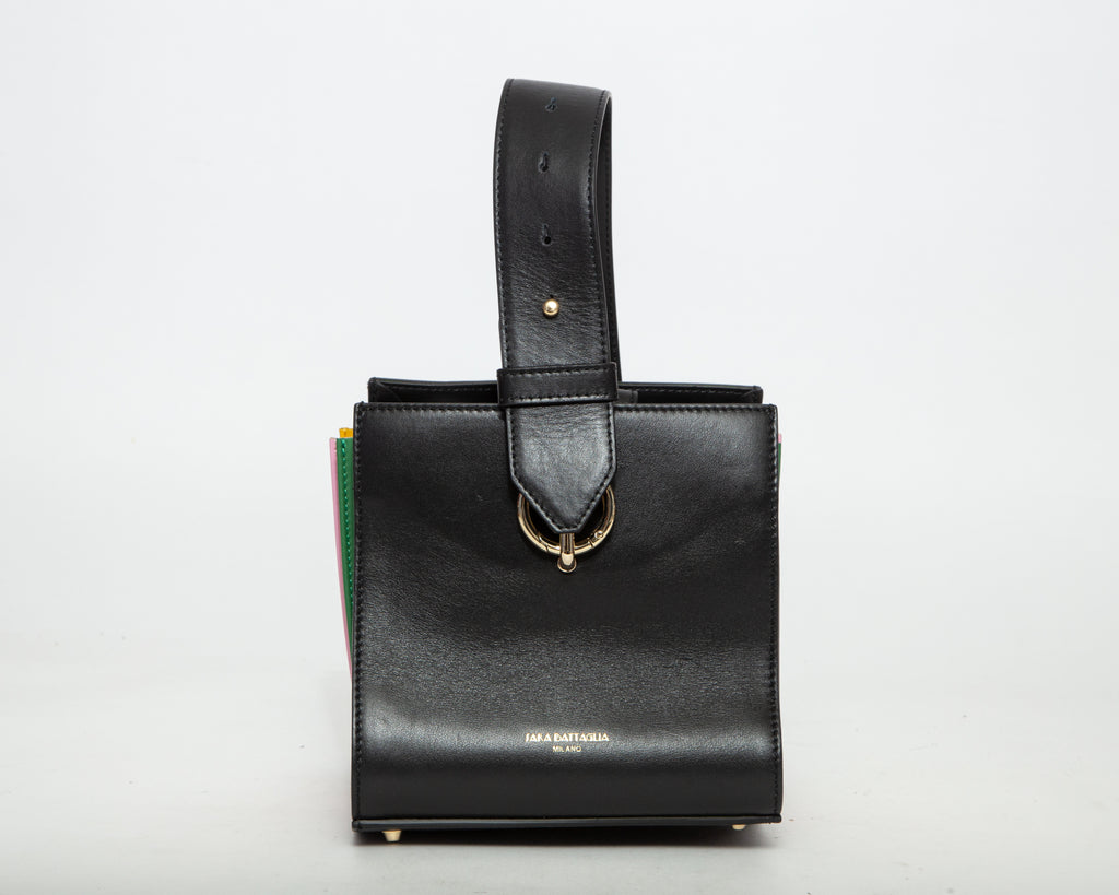 SARA BATTAGLIA Pleated Leather Top Handle Bag - Black