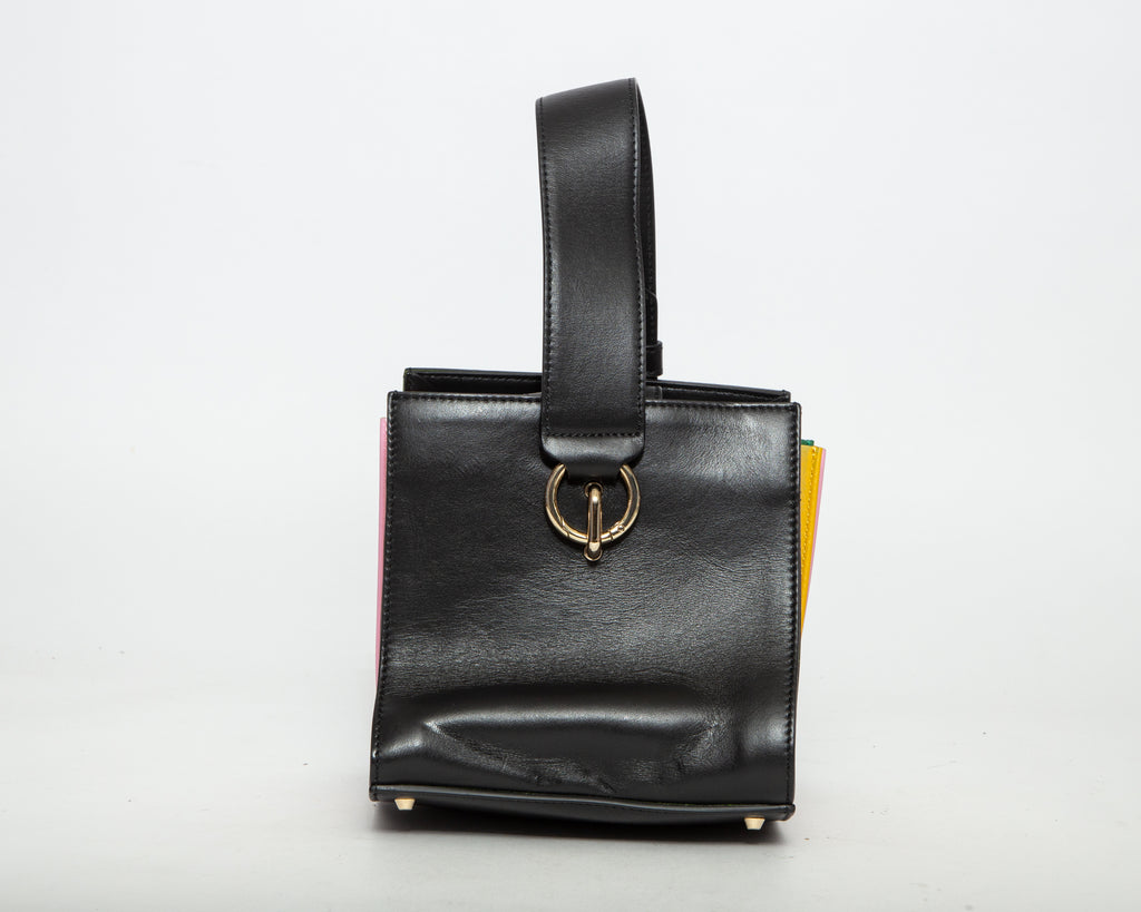 SARA BATTAGLIA Pleated Leather Top Handle Bag - Black