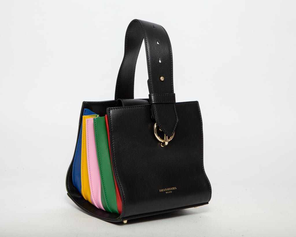 SARA BATTAGLIA Pleated Leather Top Handle Bag - Black