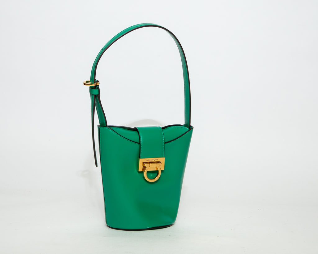 FERRAGAMO Gancini Leather Mini Bucket Bag - Green