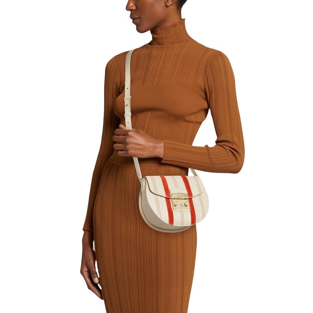 Furla Metropolis Mini Crossbody Round - Tangerine + Beige - AUSOUTLET.com.au