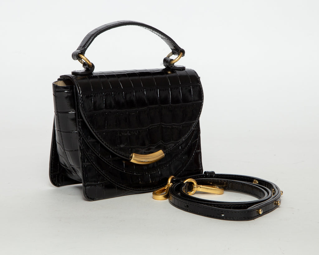 WANDLER Ava Croc-Effect Top Handle Bag - Black