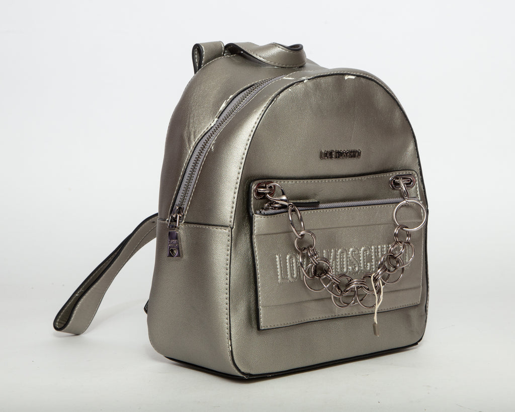 LOVE MOSCHINO Metallic Faux Leather Backpack - Silver