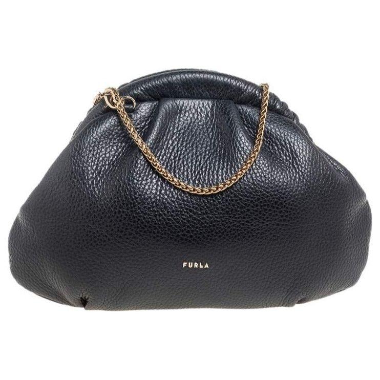 Furla Black Leather Chain Clutch - AUSOUTLET.com.au