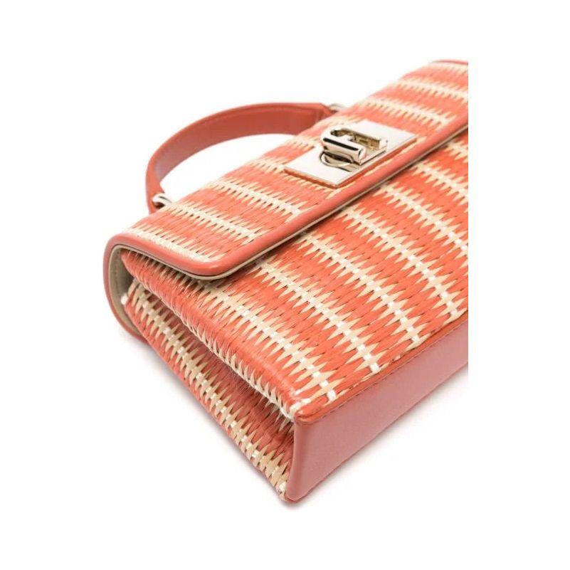 Furla 1927 Mini Crossbody Top Handle Raffia Bag - Orange/Light Beige - AUSOUTLET.com.au