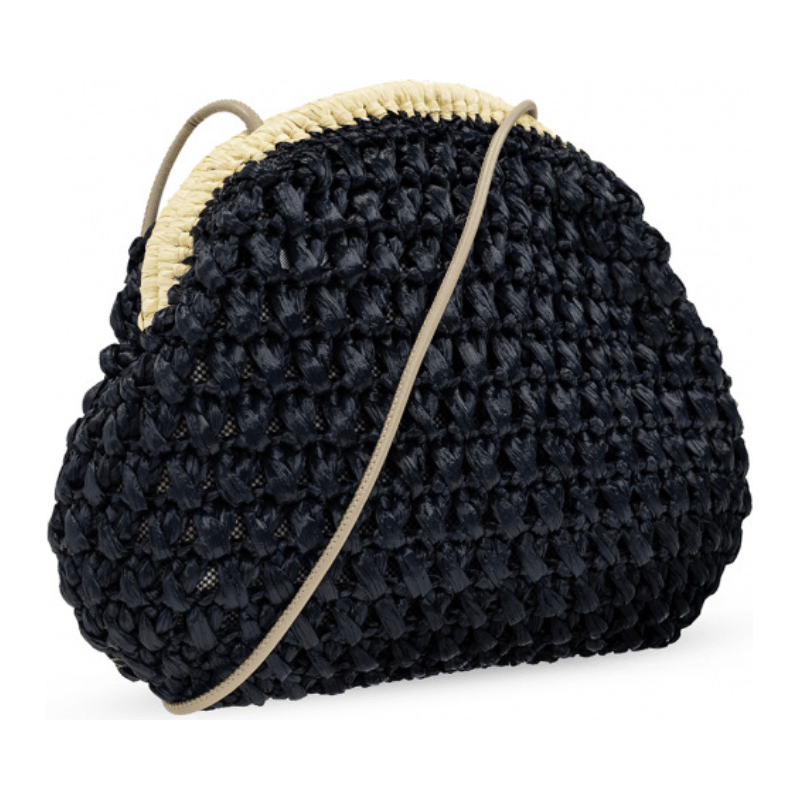 Furla Essential Woven Clutch Crossbody Bag - Black & Cream - AUSOUTLET.com.au