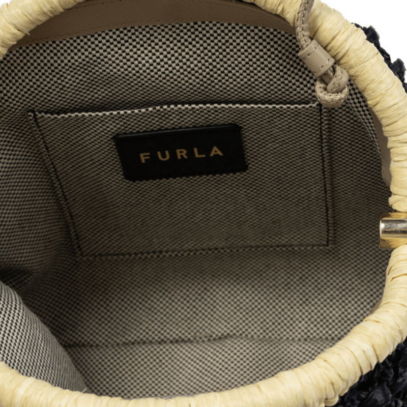 Furla Essential Woven Clutch Crossbody Bag - Black & Cream - AUSOUTLET.com.au