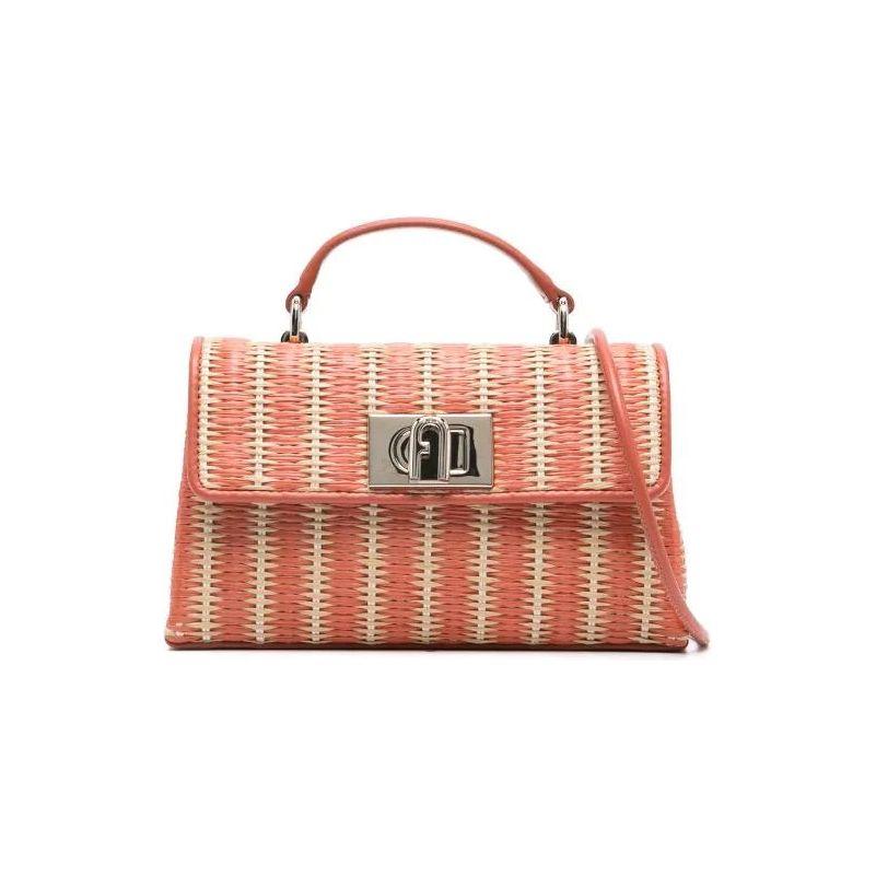 Furla 1927 Mini Crossbody Top Handle Raffia Bag - Orange/Light Beige - AUSOUTLET.com.au