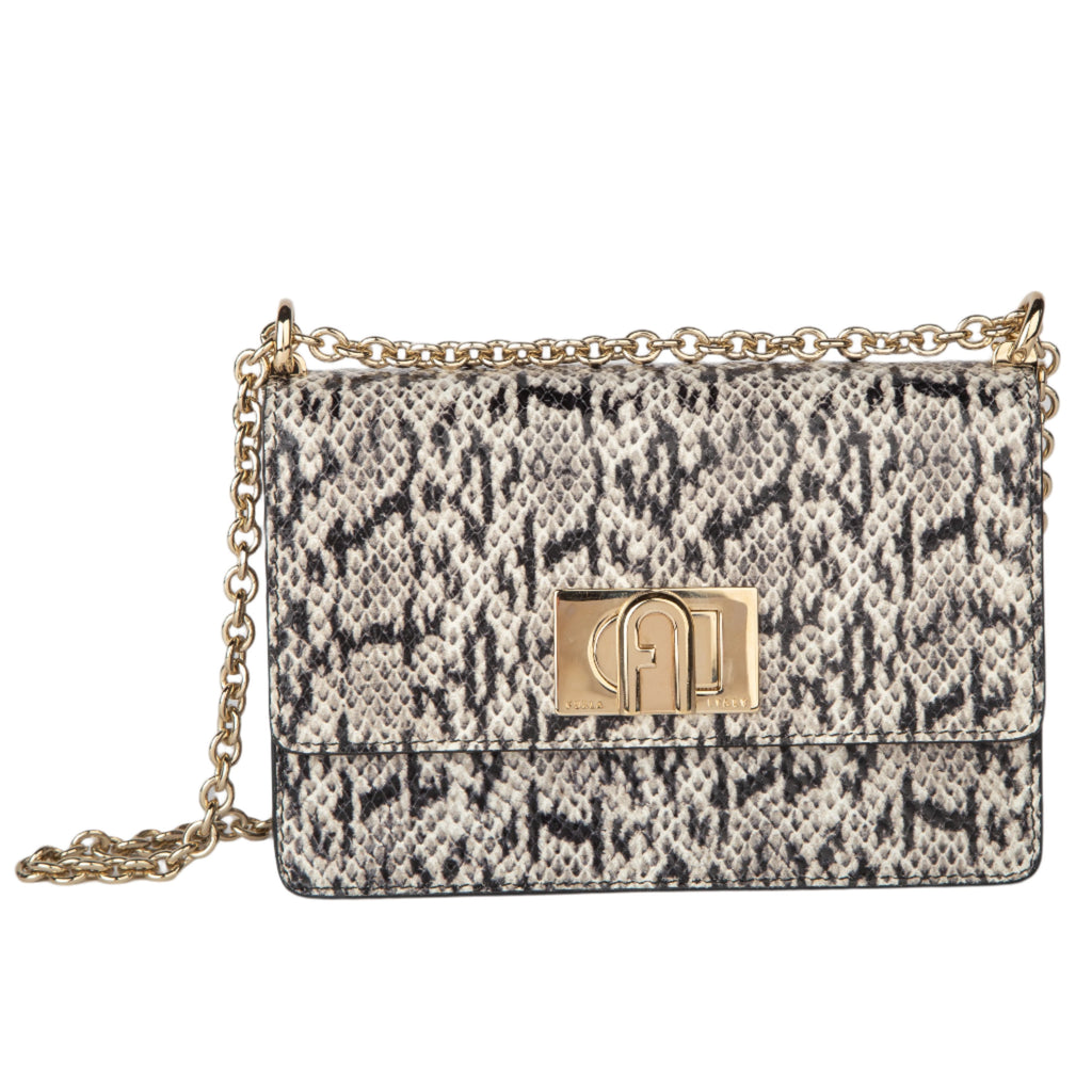 Furla Mini Crossbody - Vitello Roma Black, White and Gold - AUSOUTLET.com.au