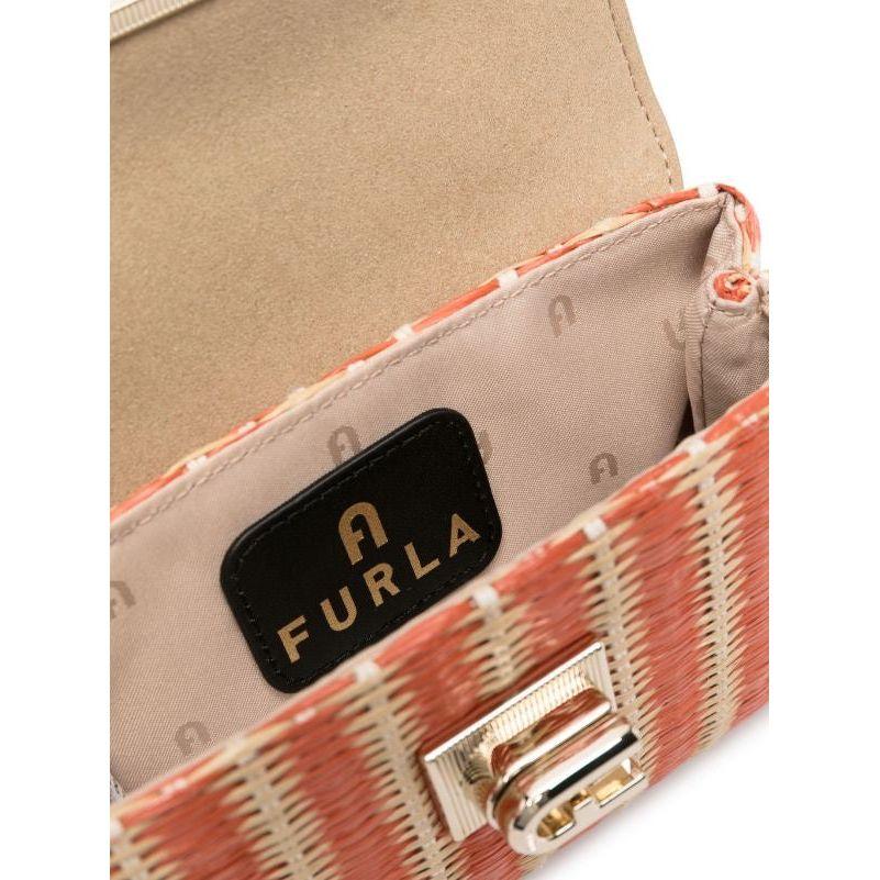 Furla 1927 Mini Crossbody Top Handle Raffia Bag - Orange/Light Beige - AUSOUTLET.com.au