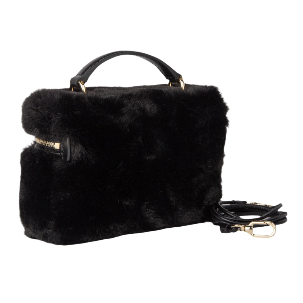 Furla Camelia Micro Vanity Case Crossbody - Tessuto Teddy Black and Gold - AUSOUTLET.com.au