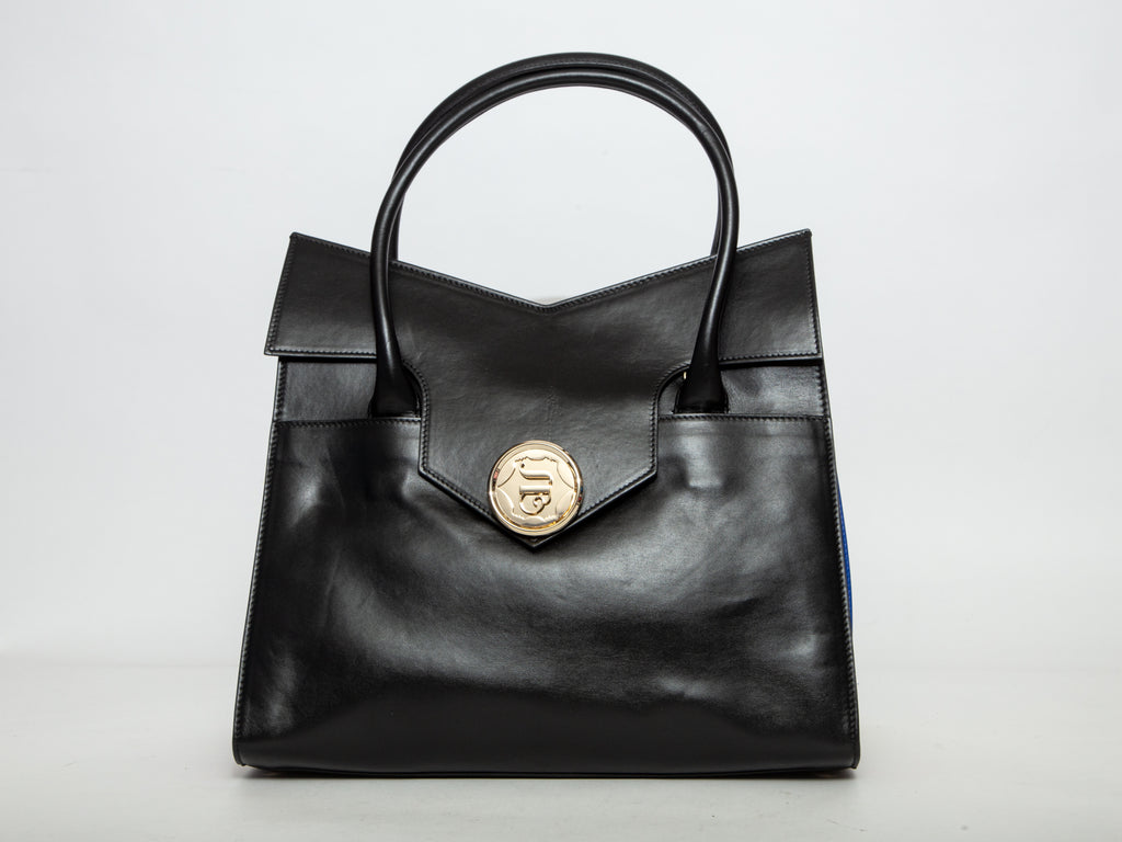 SARA BATTAGLIA Leather Flap Tote Bag - Black
