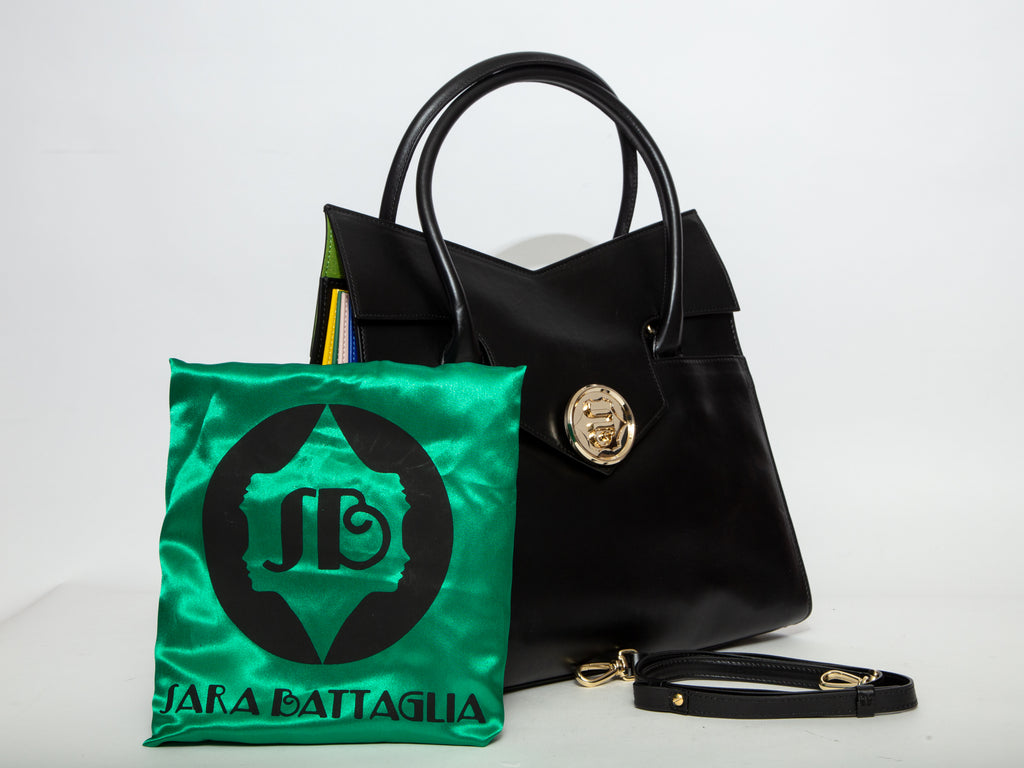 SARA BATTAGLIA Leather Flap Tote Bag - Black
