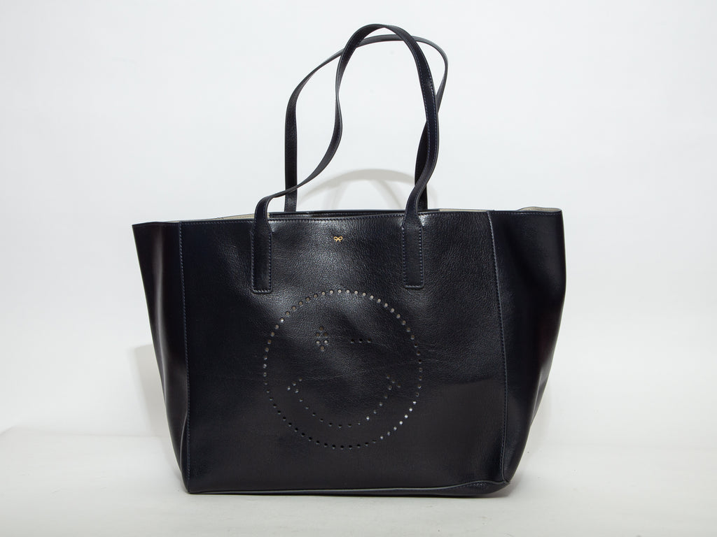 ANYA HINDMARCH Perforated Leather Tote - Navy Blue