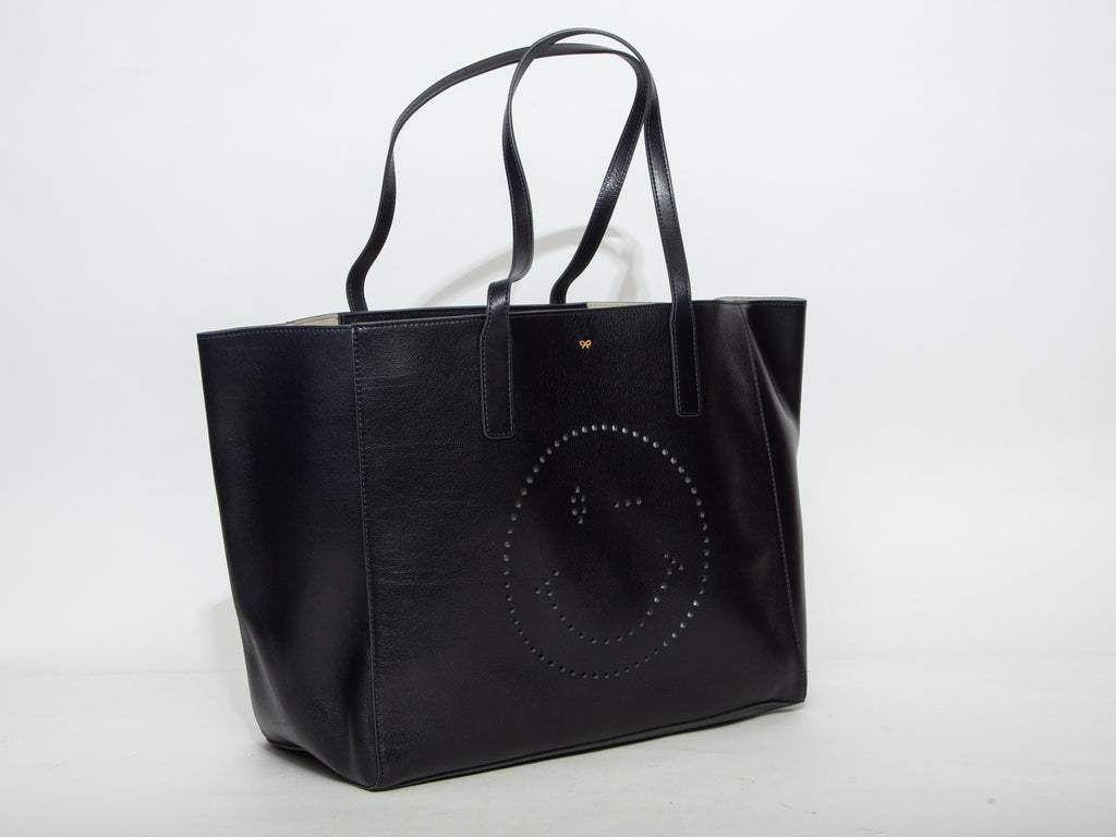 ANYA HINDMARCH Perforated Leather Tote - Navy Blue