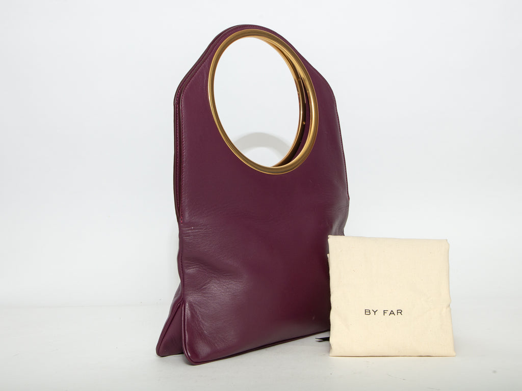 BY FAR Tall Leather Top Handle Tote Bag - Burgundy