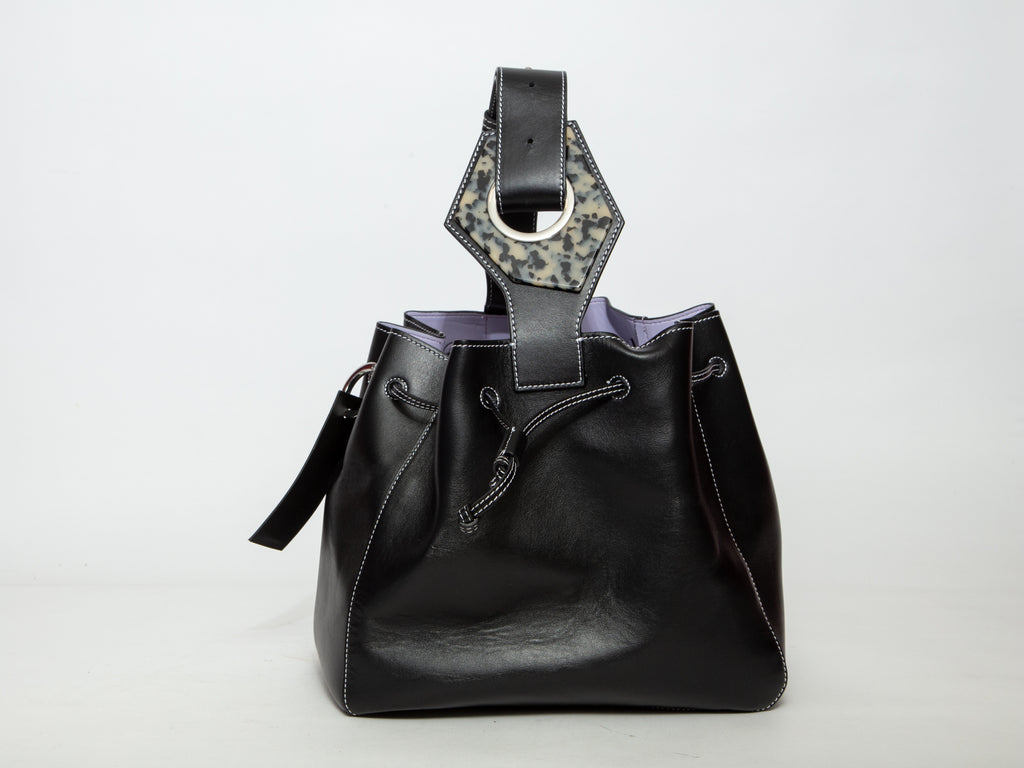 GANNI Top Handle Embellished Leather Bucket Bag - Black