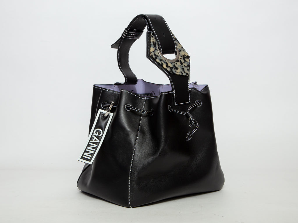 GANNI Top Handle Embellished Leather Bucket Bag - Black