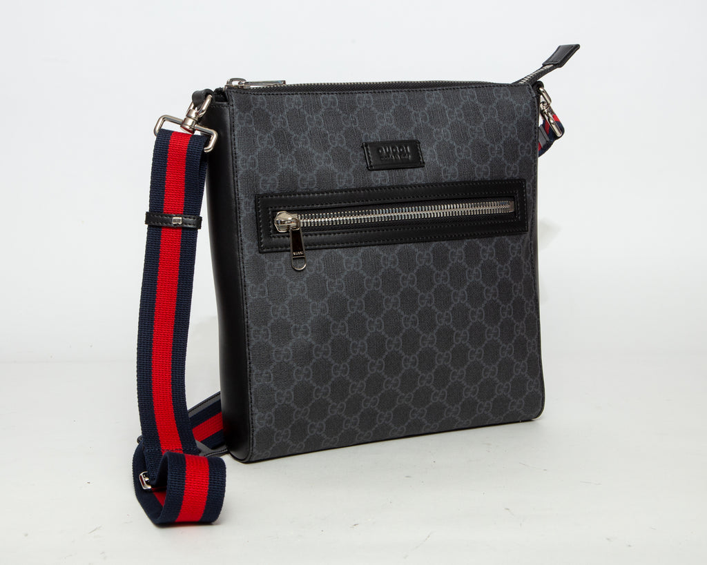 GUCCI Canvas/Leather Messenger Crossbody Bag - Steel Grey