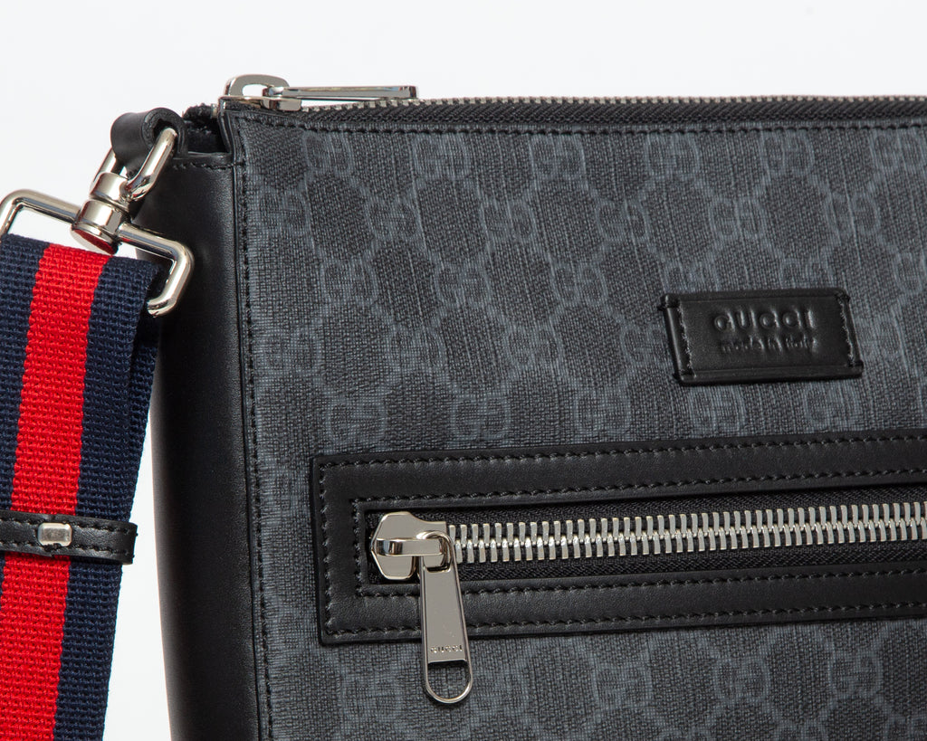 GUCCI Canvas/Leather Messenger Crossbody Bag - Steel Grey