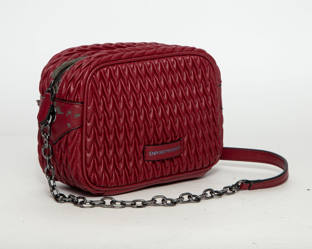 EMPORIO ARMANI Quilted Camera Crossbody Bag - Garnet Red