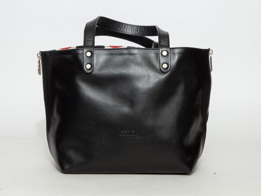 INNUE' Leather Shopper Tote Bag - Black