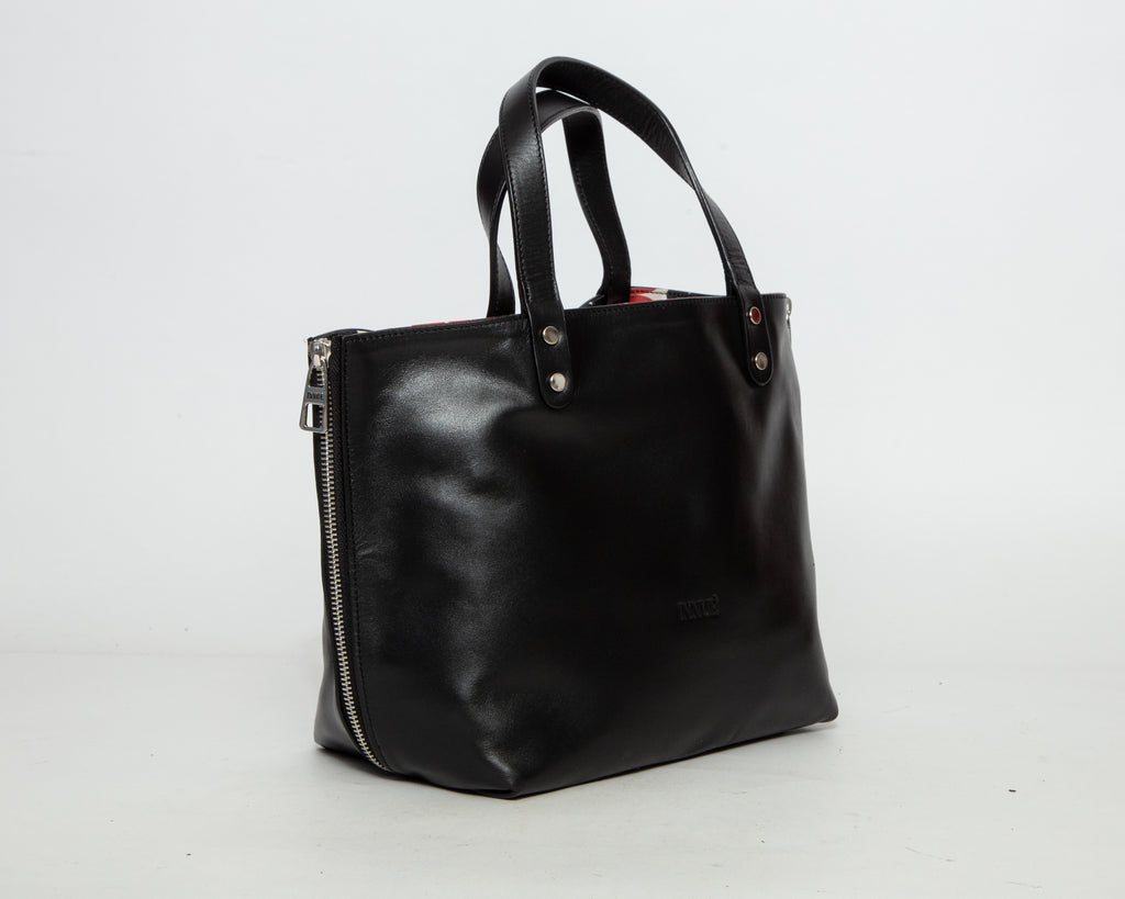 INNUE' Leather Shopper Tote Bag - Black