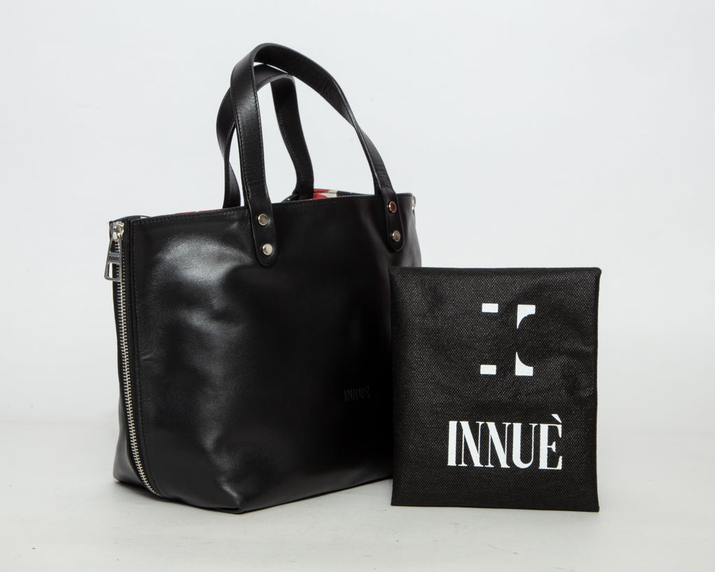 INNUE' Leather Shopper Tote Bag - Black