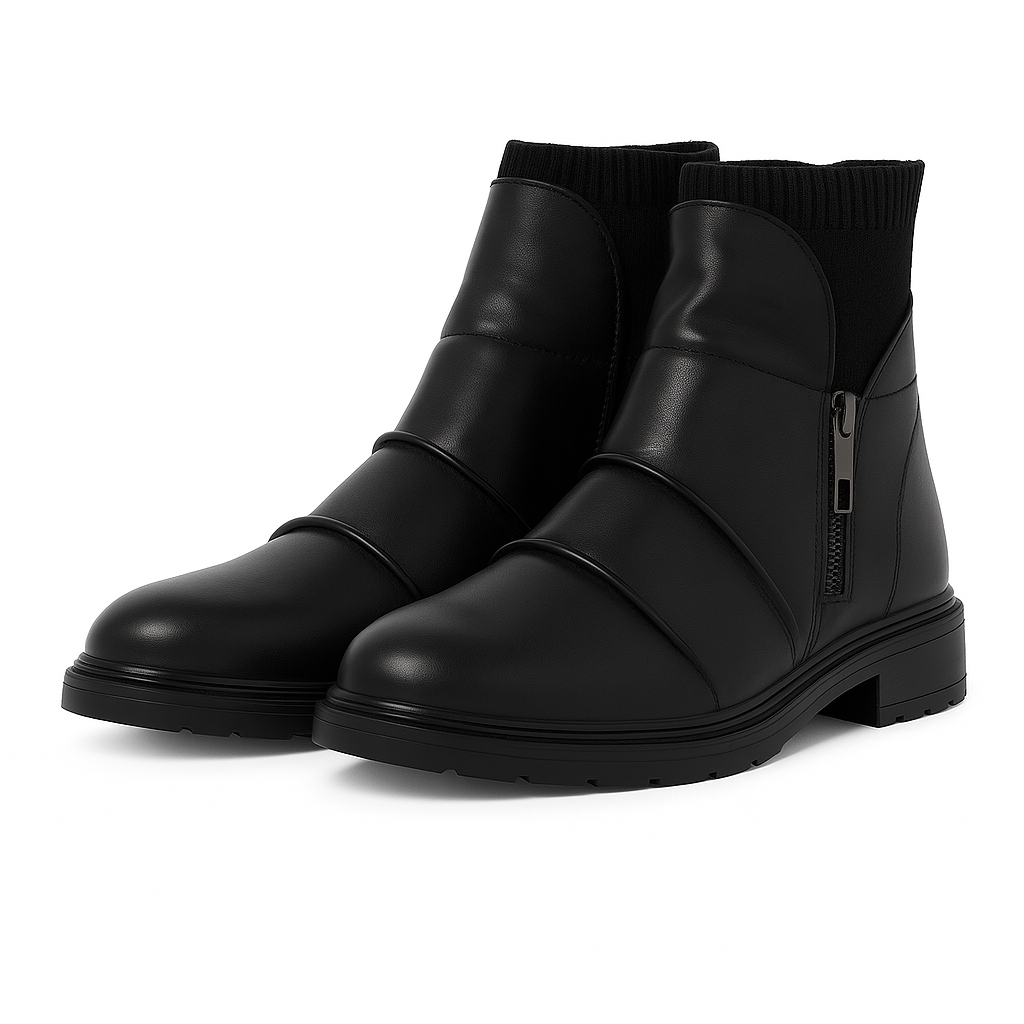Pair of black ankle boots on a white background