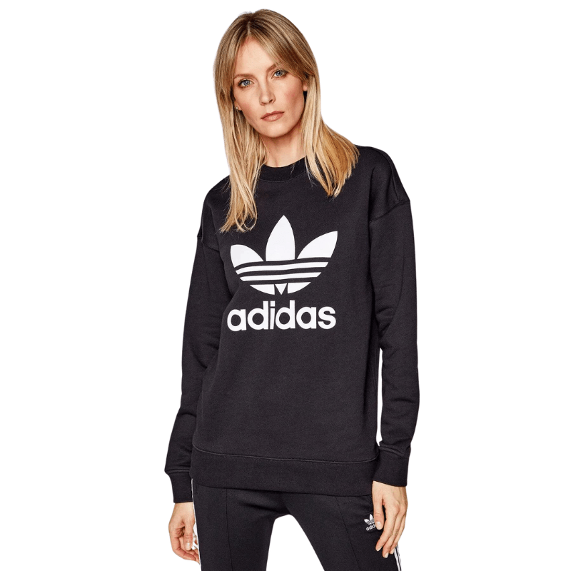 Adidas Womens Black Trefoil Crew Sweatshirt - AUSOUTLET.com.au