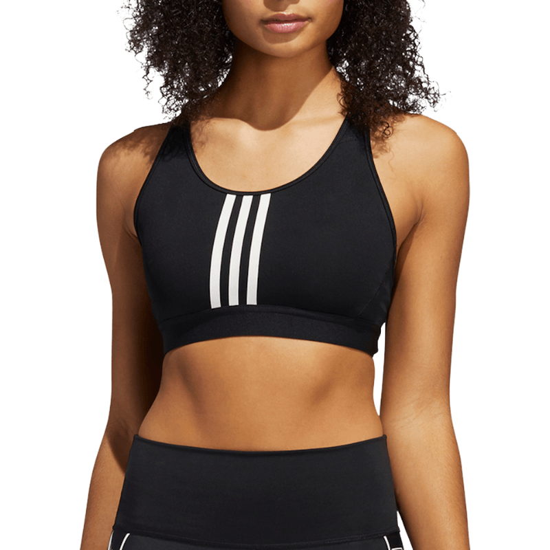 Adidas Womens Don't Rest Alphaskin 3 Stripes Black Sport Bra - AUSOUTLET.com.au