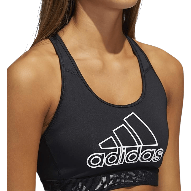 Adidas Womens Maxi Logo White Black Sport Bra - AUSOUTLET.com.au