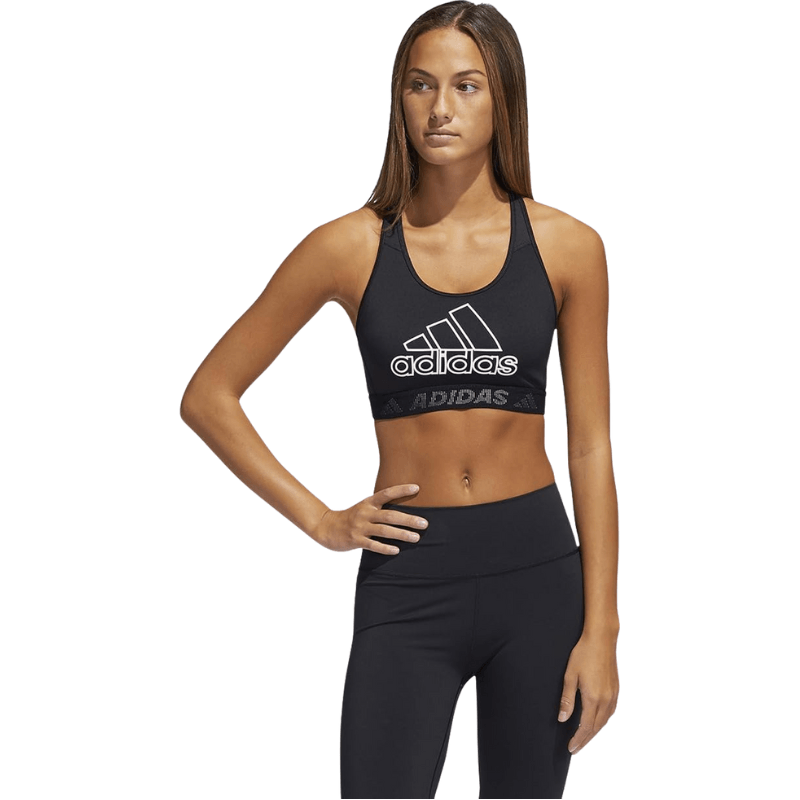 Adidas Womens Maxi Logo White Black Sport Bra - AUSOUTLET.com.au