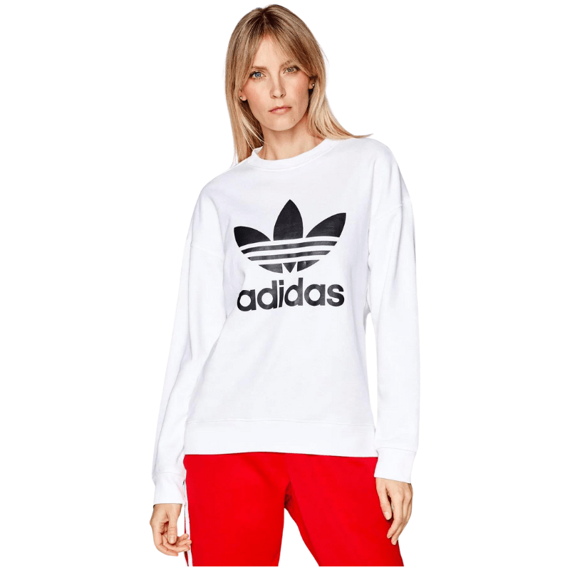 Adidas Womens Trefoil Crewneck White Sweatshirt - AUSOUTLET.com.au