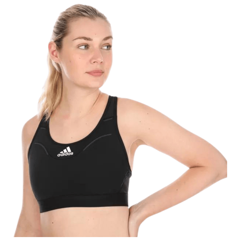 Adidas Womens Mini Logo Black Sports Bra - AUSOUTLET.com.au